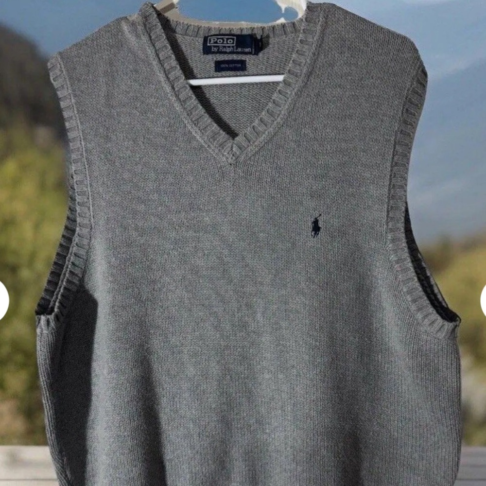 Y2k Polo Ralph Lauren Sweater Vest Mens XXL Gray Navy Grandpa Golf Rugby Grunge
